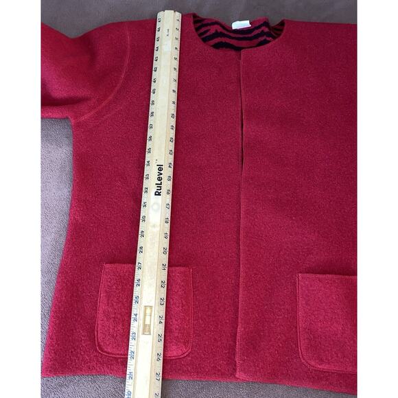 Chico’s Design 3 (XL) 100% Boiled Wool Reversible Red, Red Blk Animal Print Jckt - Picture 8 of 9